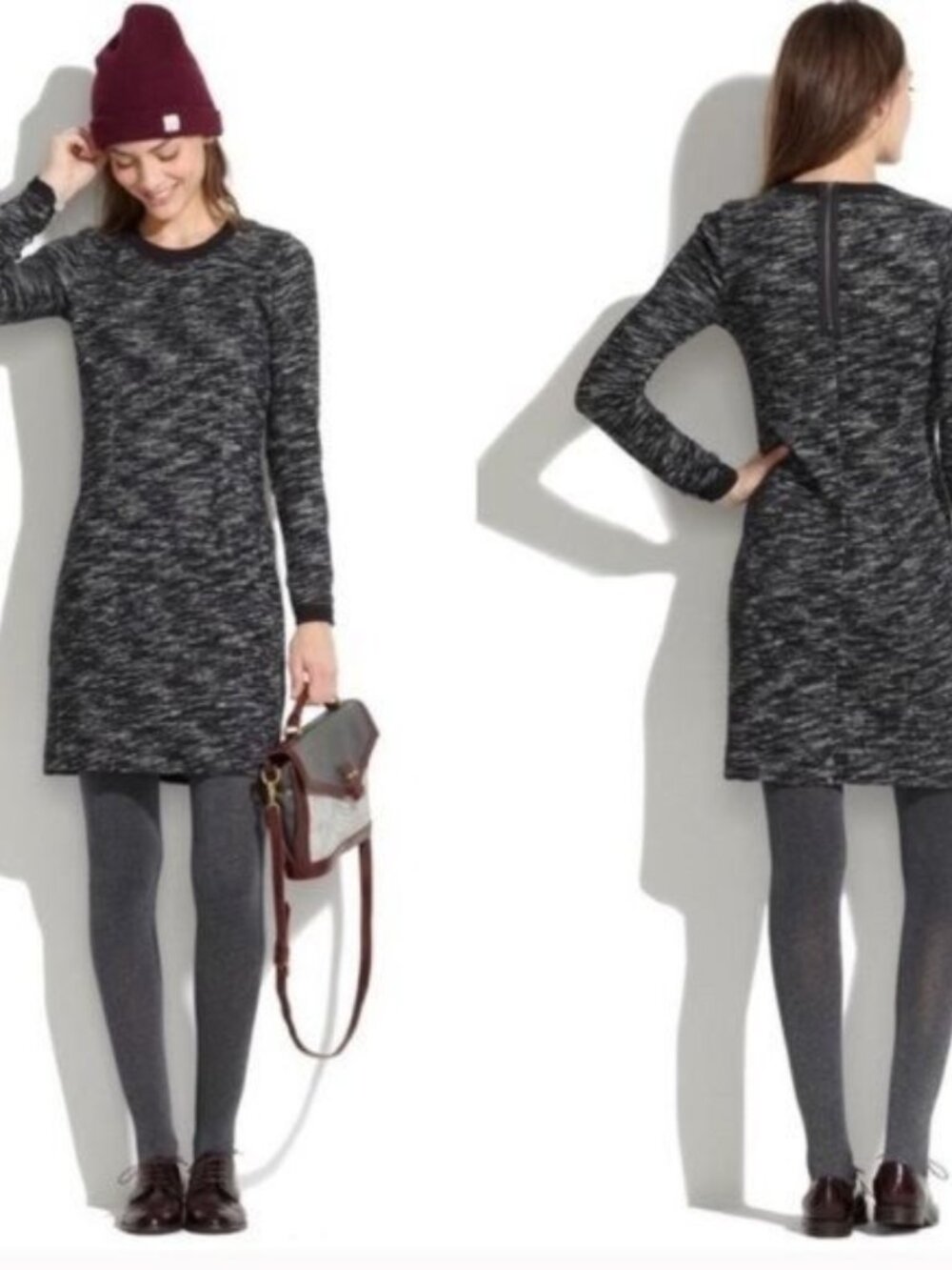 Madewell Marled Gray Charcoal Long Sleeve Dress-XS